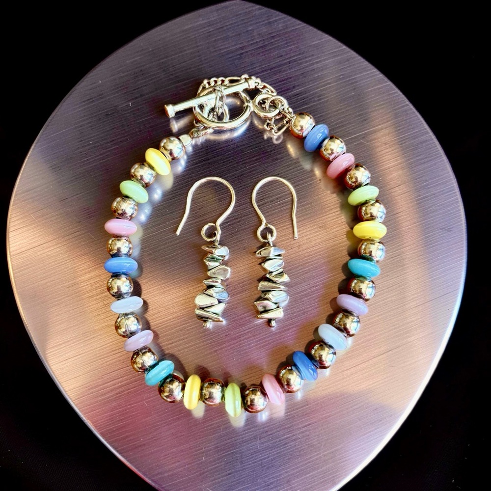 SILPADA Sterling Silver Pastel Beaded Bracelet & SILPADA Earrings -RARE Designs